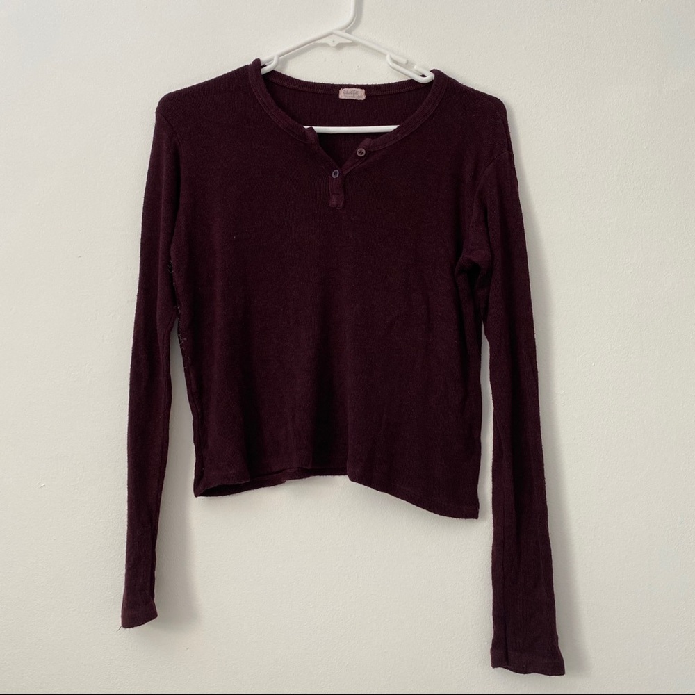 Burgundy Cropped Knit Shirt